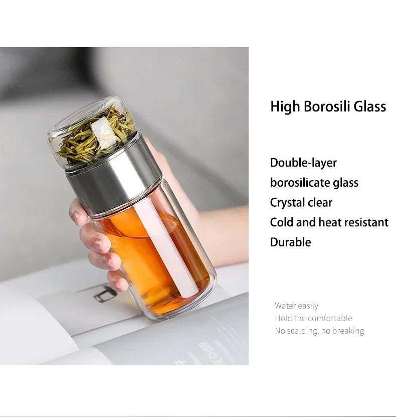 Large Glass Double Wall Tea Steeper Mug
