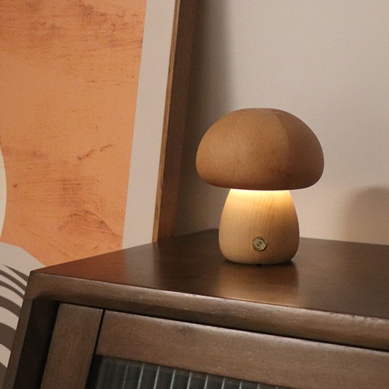 Warm Wooden Mushroom Table Lamp