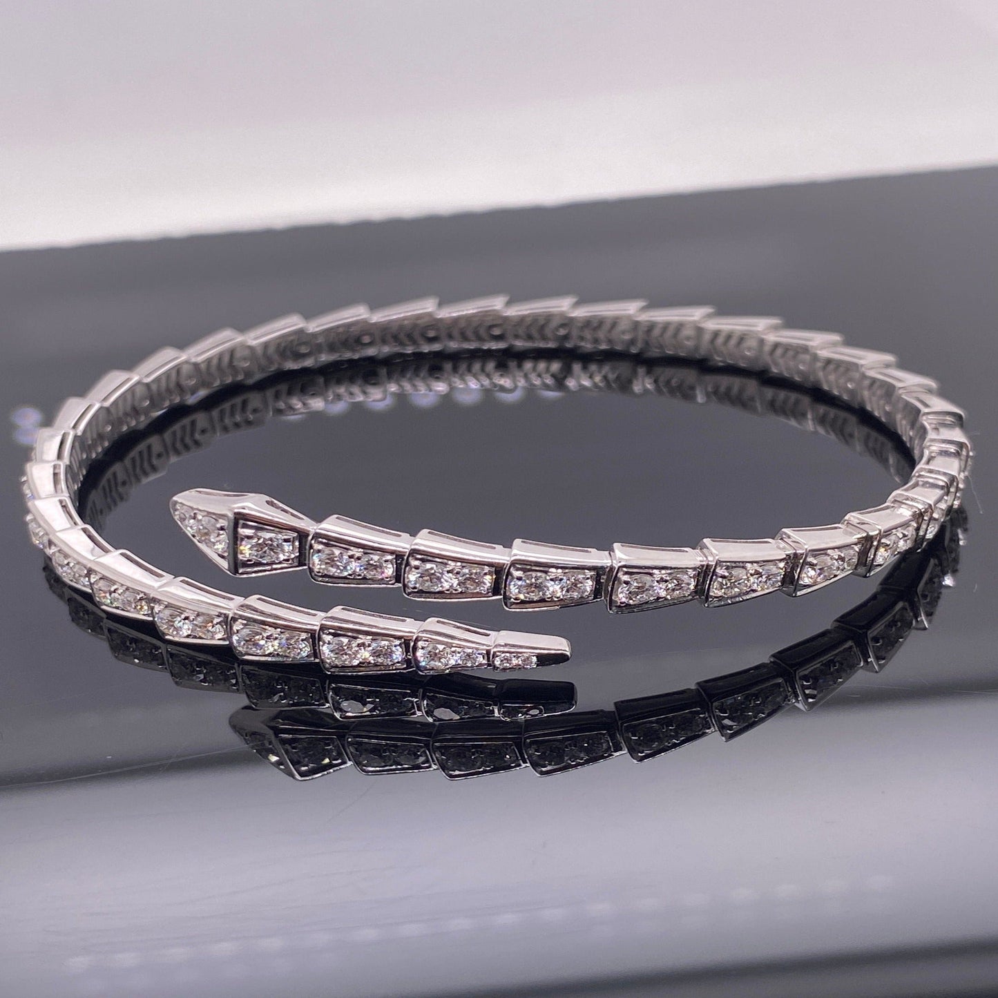 Elegant Snake Bracelet with Sparkling Silver Finish