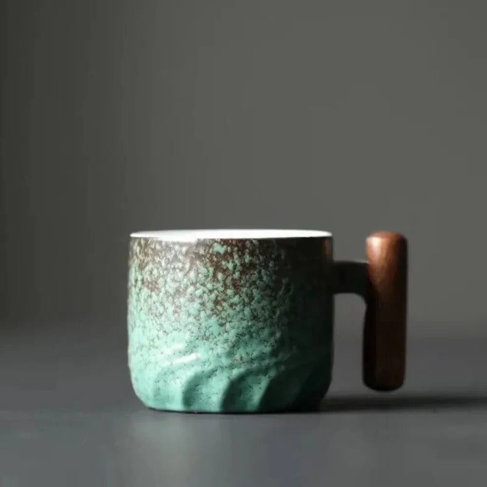 Antique Brown Coffee Cups With Wood Grip