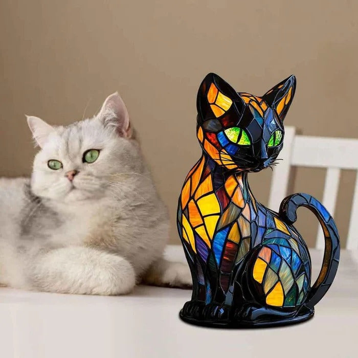 Colorful Feline Accent Table Lamp