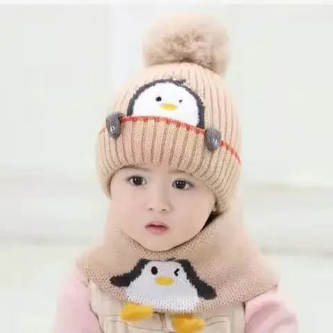 Cozy Kids Penguin Knit Hat & Scarf Set
