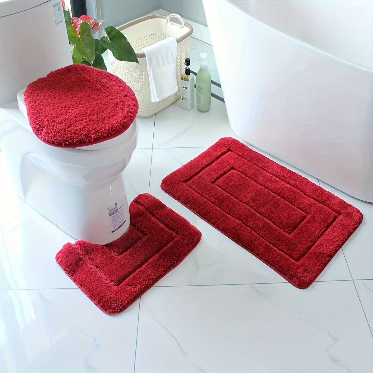 Plush Bathroom Mat Set - Slip Resistant and Easy Clean