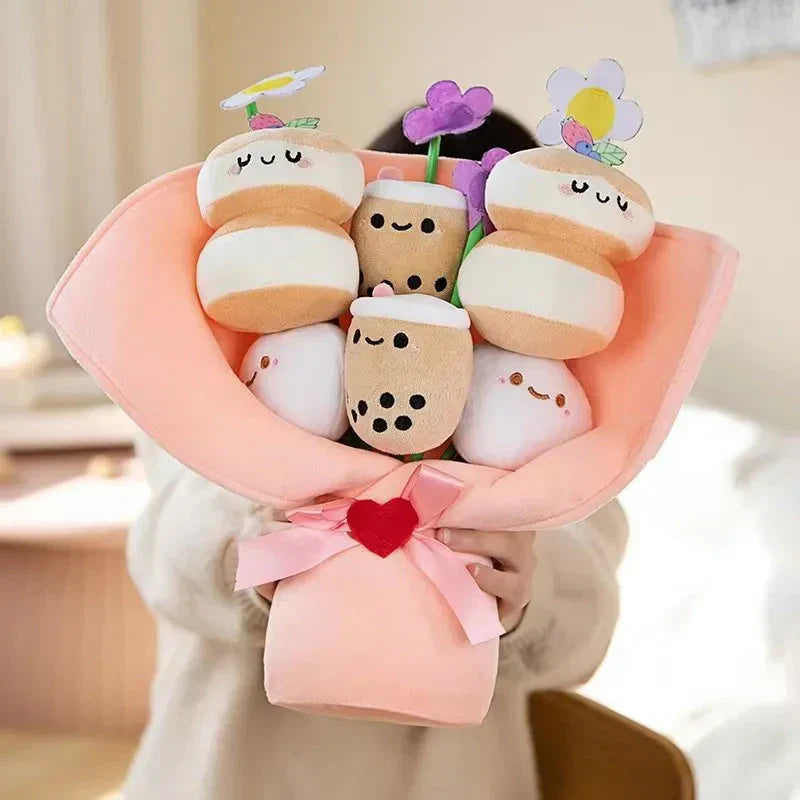 Colorful Boba Tea Flower Plush Toy