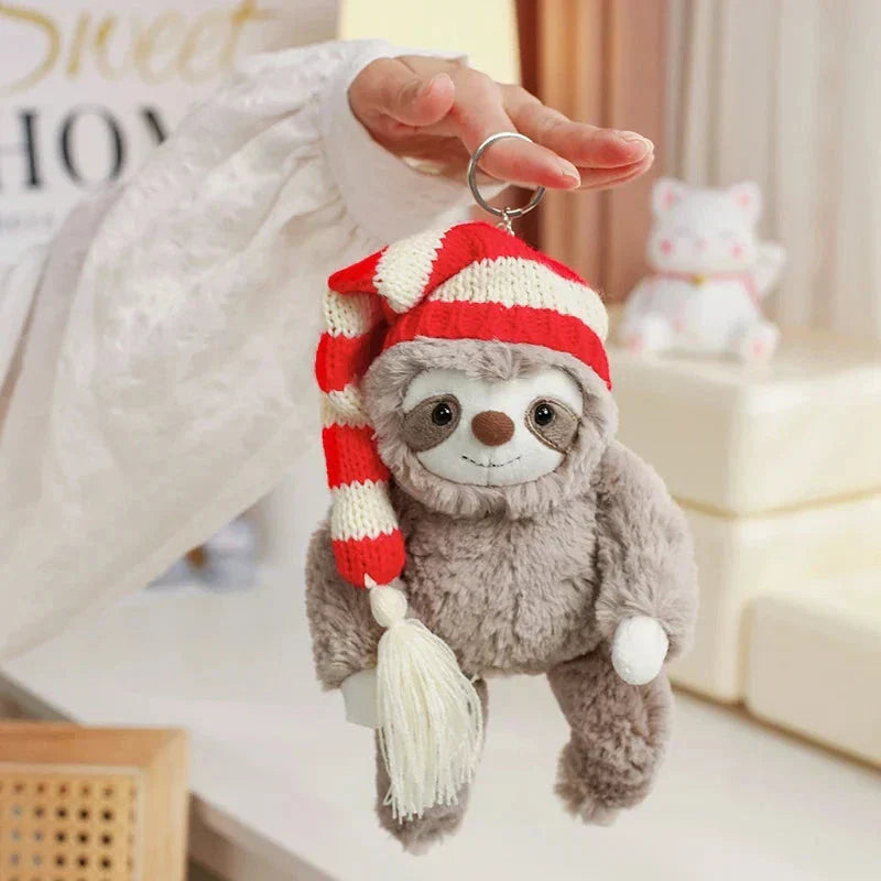 Cute Christmas Sloth Stuffed Animal with Red Hat