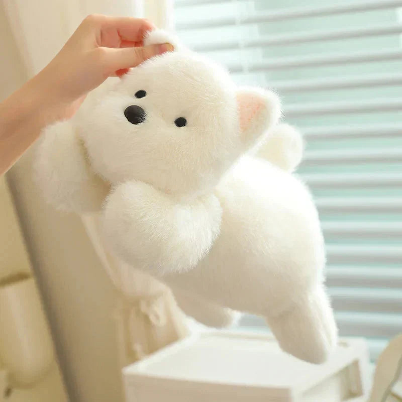 Cute White Maltese Plush Toy with Fun Frog Hat