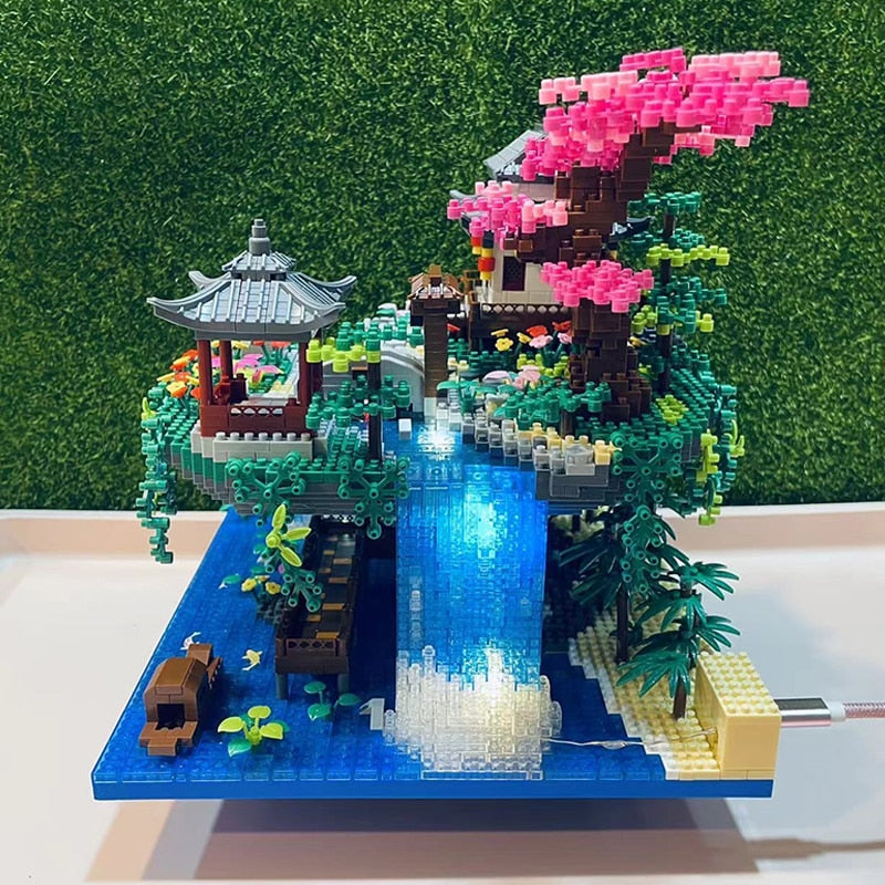 Colorful Japanese Sakura Tree Island Mini Building Blocks