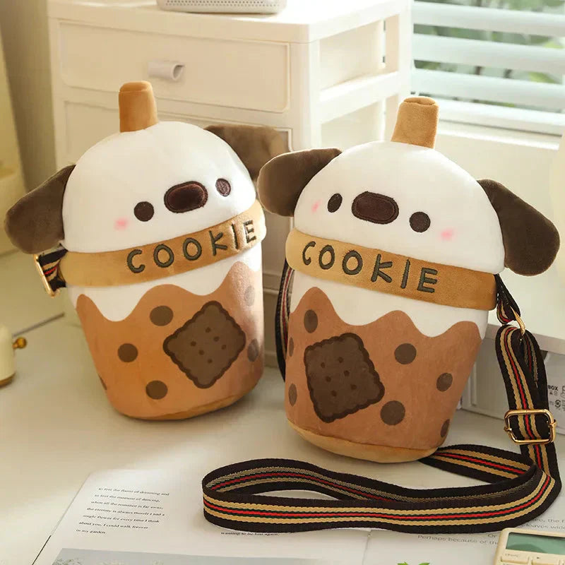 Adorable Dog Plush Bubble Tea Tote Bag