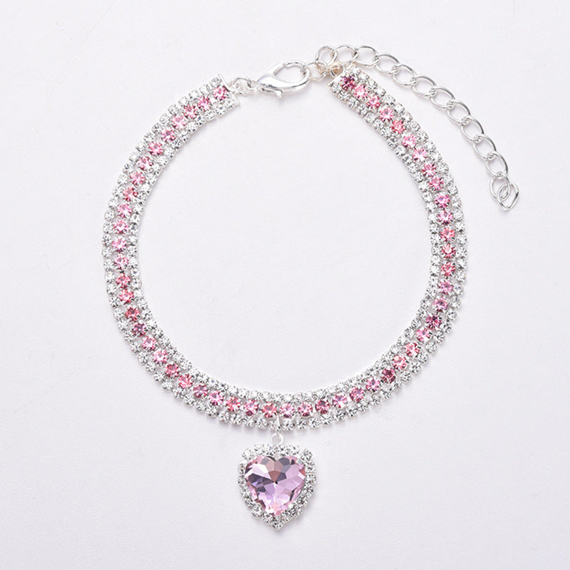 Sparkling Crystal Cat Collar with Heart Pendant