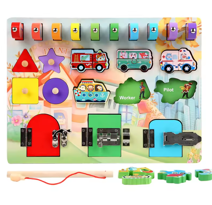 Learning Activity Board Toy for Kids with Locks and Keys