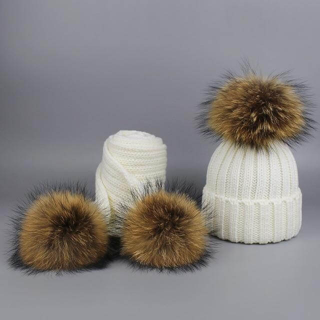 Cozy Fur Knit Hat Scarf Combo Set