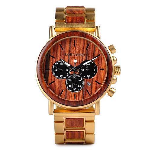 Brown Wooden Men's Quartz Watch with Glow Hands