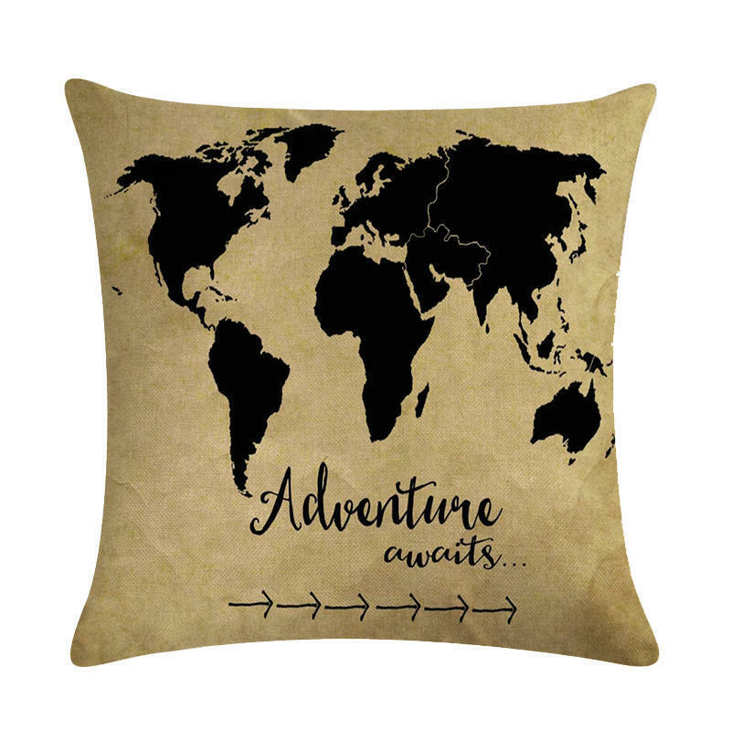 Classic World Map Pattern Decorative Pillow Cover
