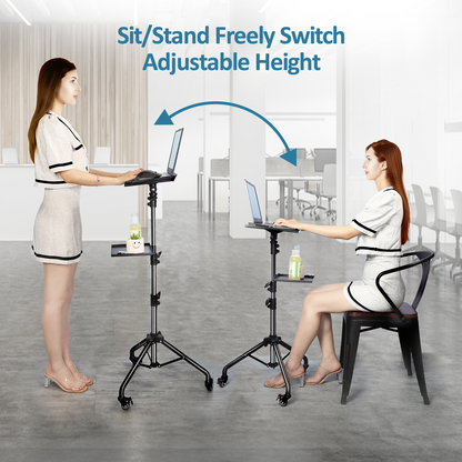 Portable Folding Laptop Desk with Wheels and Dual Trays