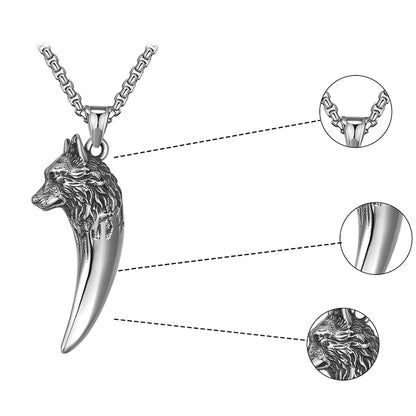 Strong Wolf Head Titanium Necklace