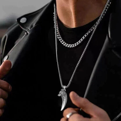 Strong Wolf Head Titanium Necklace