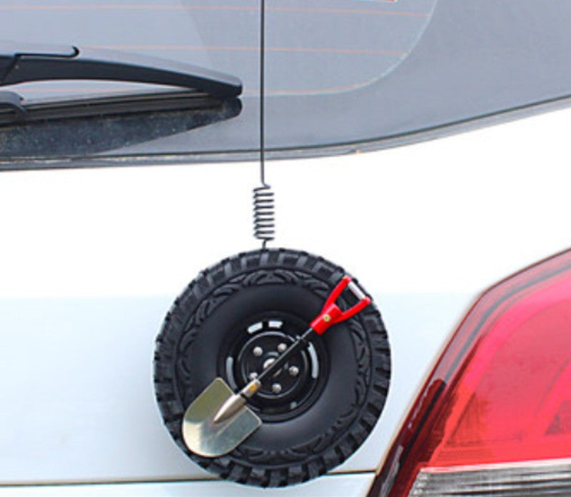 Car Accessories Kit with Mini Tire, Shovel, and Antenna
