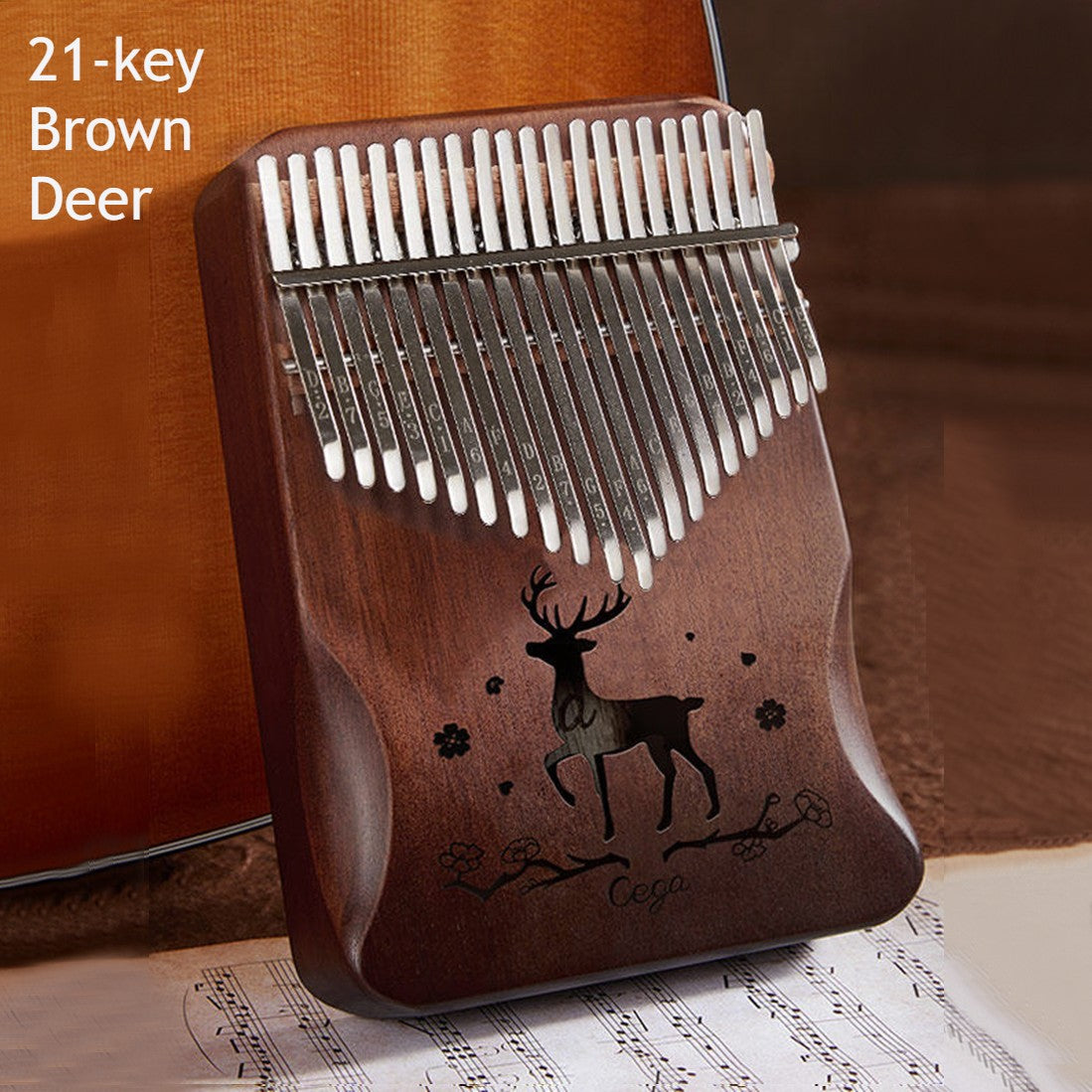 Compact Kalimba with 21 Keys and Natural Wood Base
