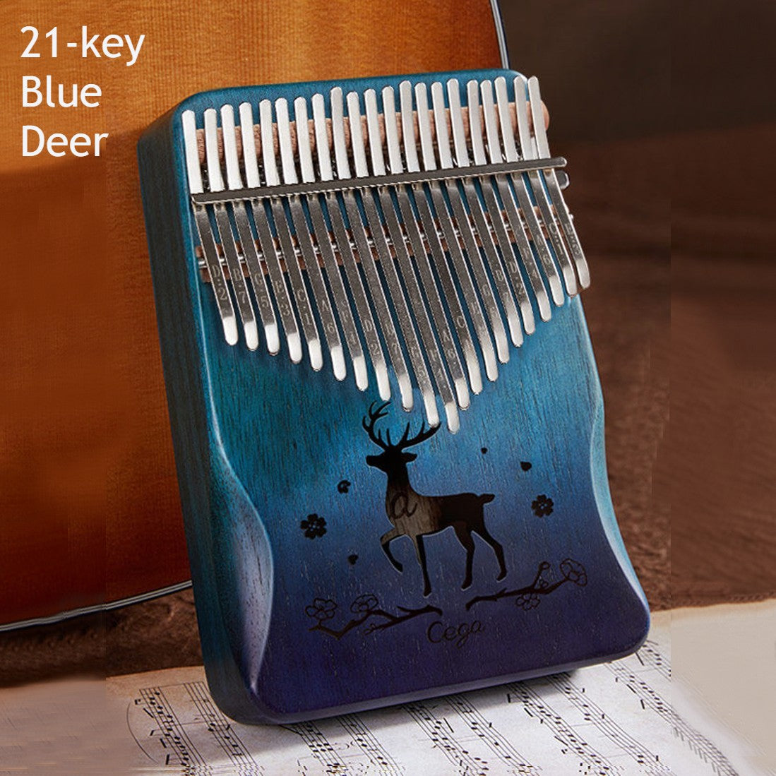 Compact Kalimba with 21 Keys and Natural Wood Base