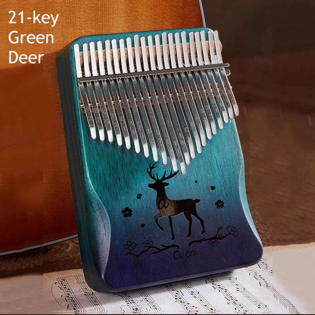 Compact Kalimba with 21 Keys and Natural Wood Base