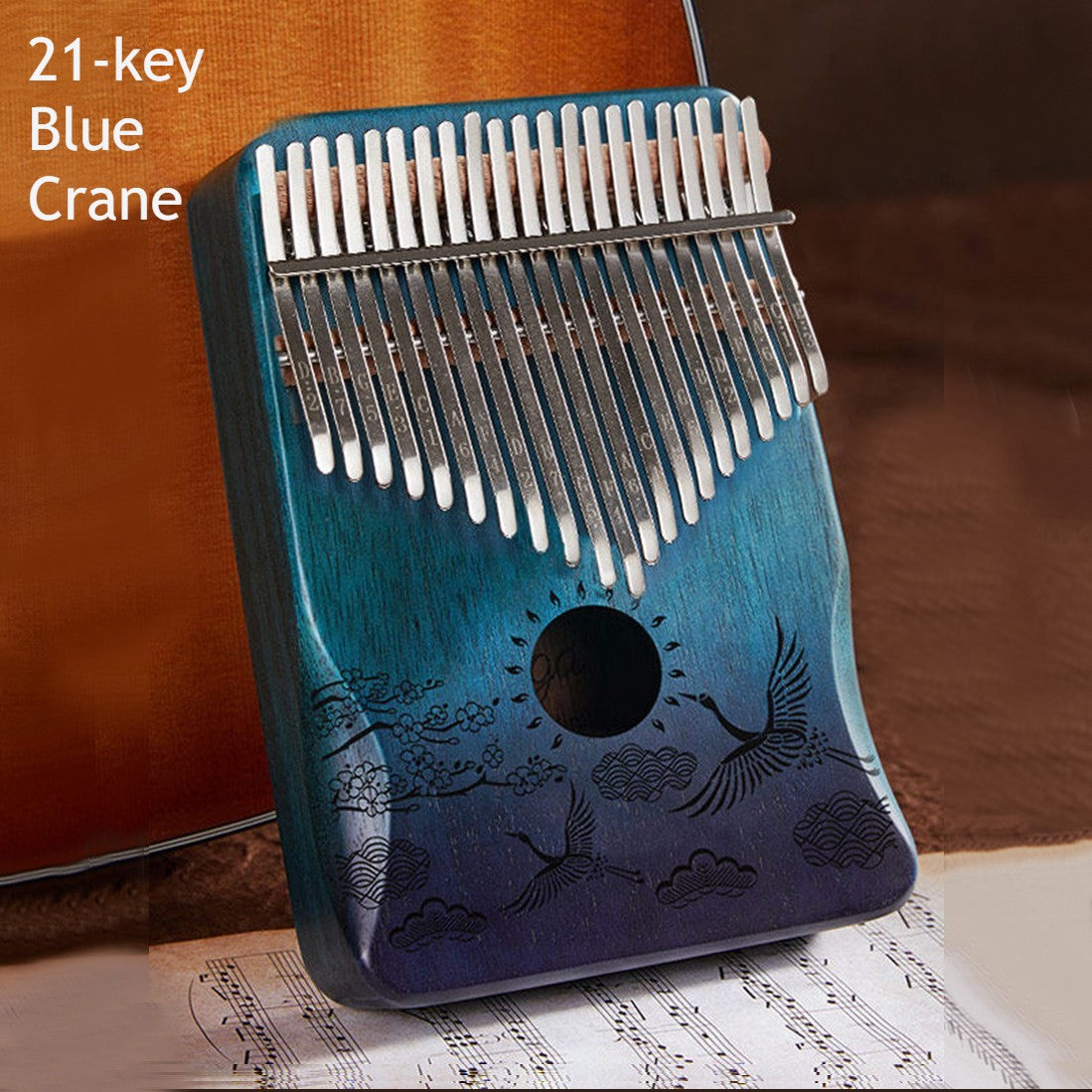Compact Kalimba with 21 Keys and Natural Wood Base