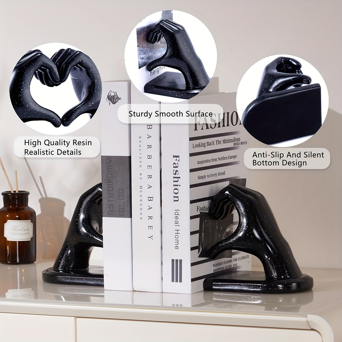 Elegant Heart Bookends in Gold Tone