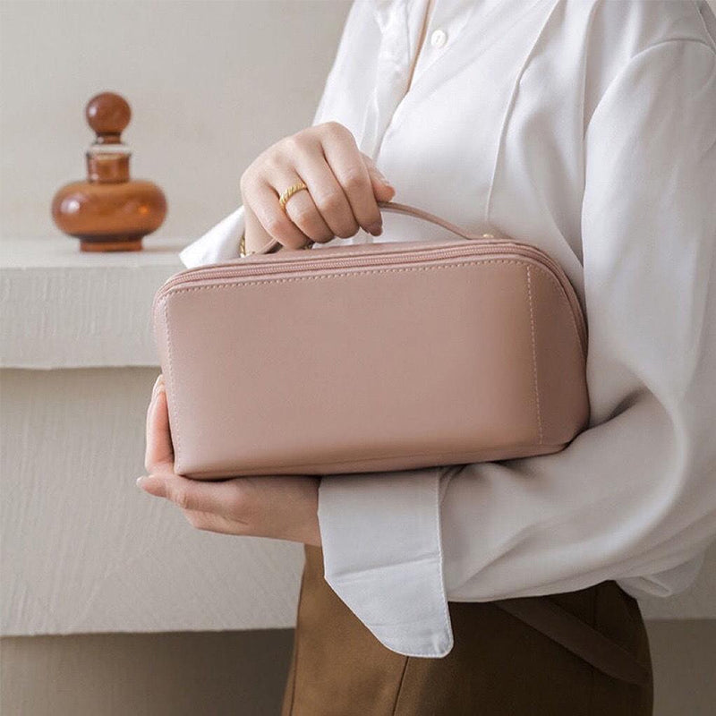Compact Leather Travel Makeup Bag