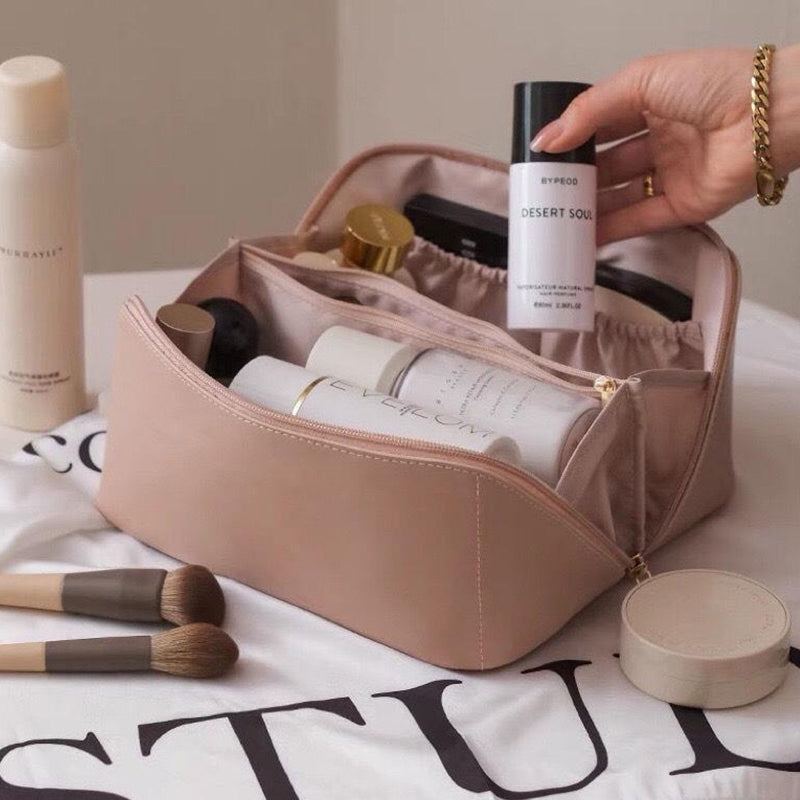 Compact Leather Travel Makeup Bag