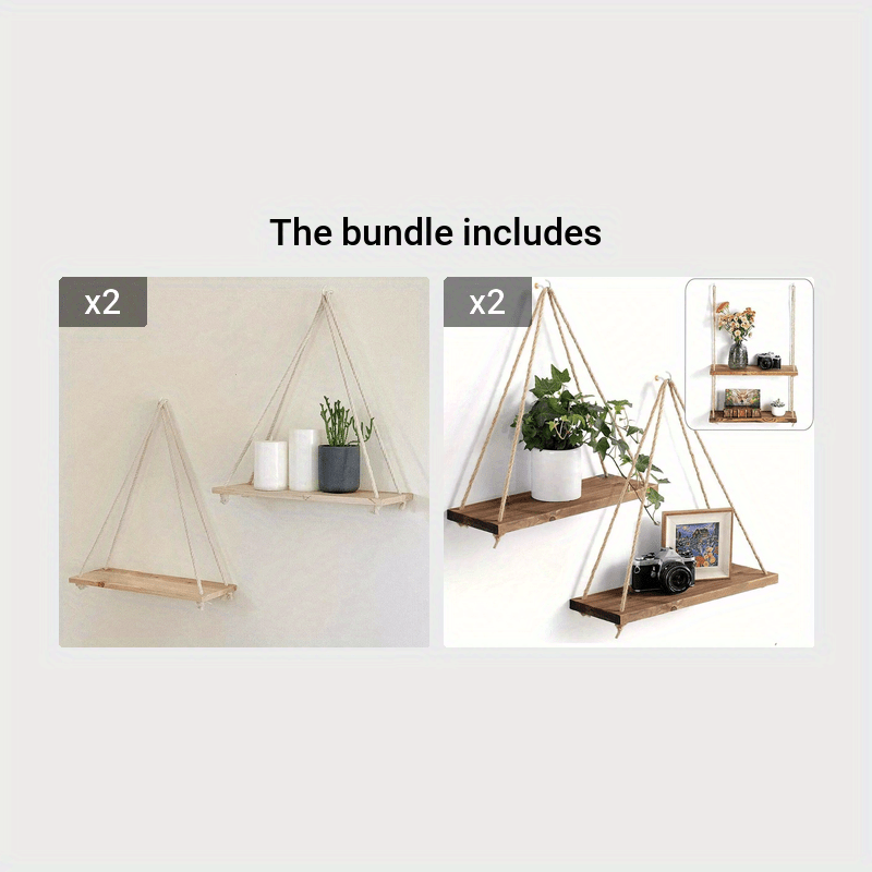 Stylish Wall Shelf with Adjustable Hanging Rope