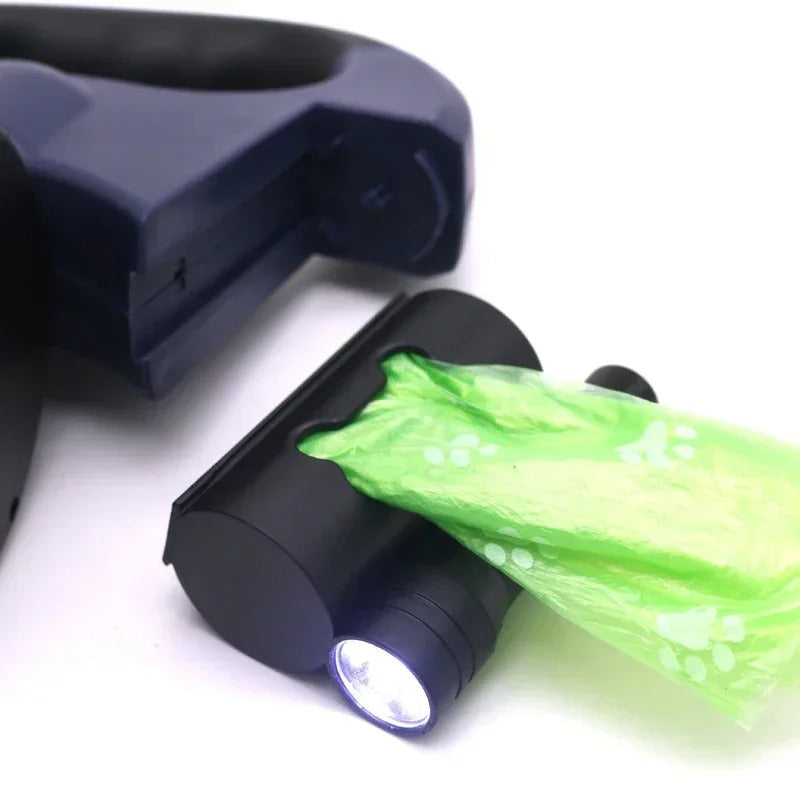 Reflective Double Dog Leash with LED Light and Pouch