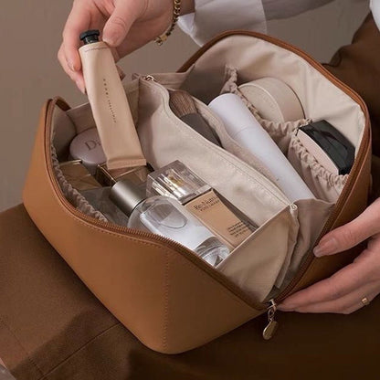 Compact Leather Travel Makeup Bag