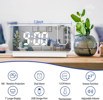 Compact LED Projection Clock with Dual Alarms