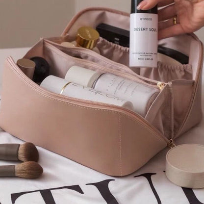 Compact Leather Travel Makeup Bag
