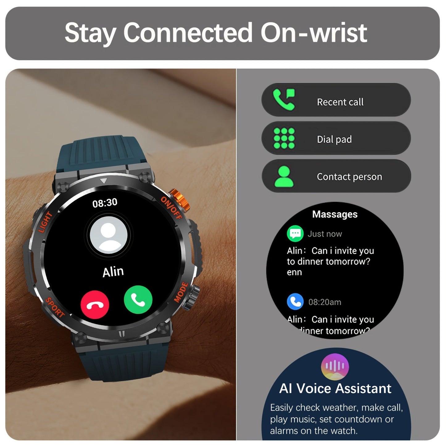 Waterproof Fitness Smartwatch with LED Light and Sleep Tracker