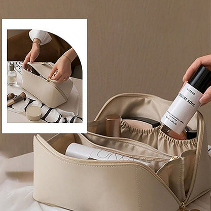 Compact Leather Travel Makeup Bag