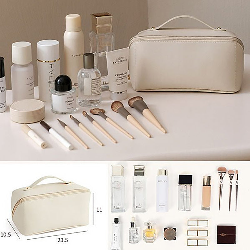 Compact Leather Travel Makeup Bag