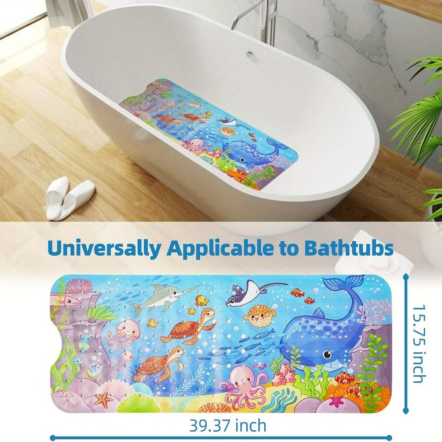 Soft Grip Bathtub Mat with Suction Cups for Kids