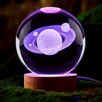 Elegant 3D Glass Table Lamp with Wood Base