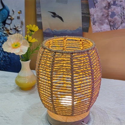 Rustic Wooden Table Lamp with Bright LED Light