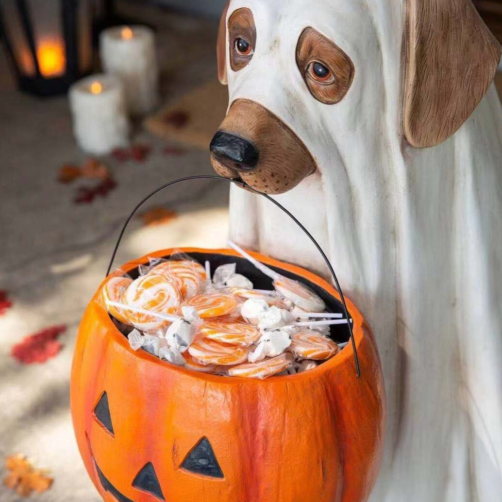 Adorable Dog Pumpkin Figurine Outdoor Decor