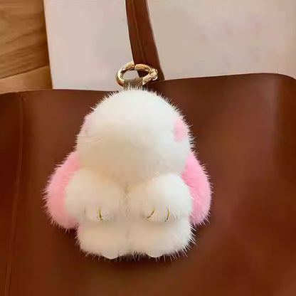 Cute Plush Bunny Pom Pom Keychain Charm