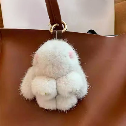 Cute Plush Bunny Pom Pom Keychain Charm