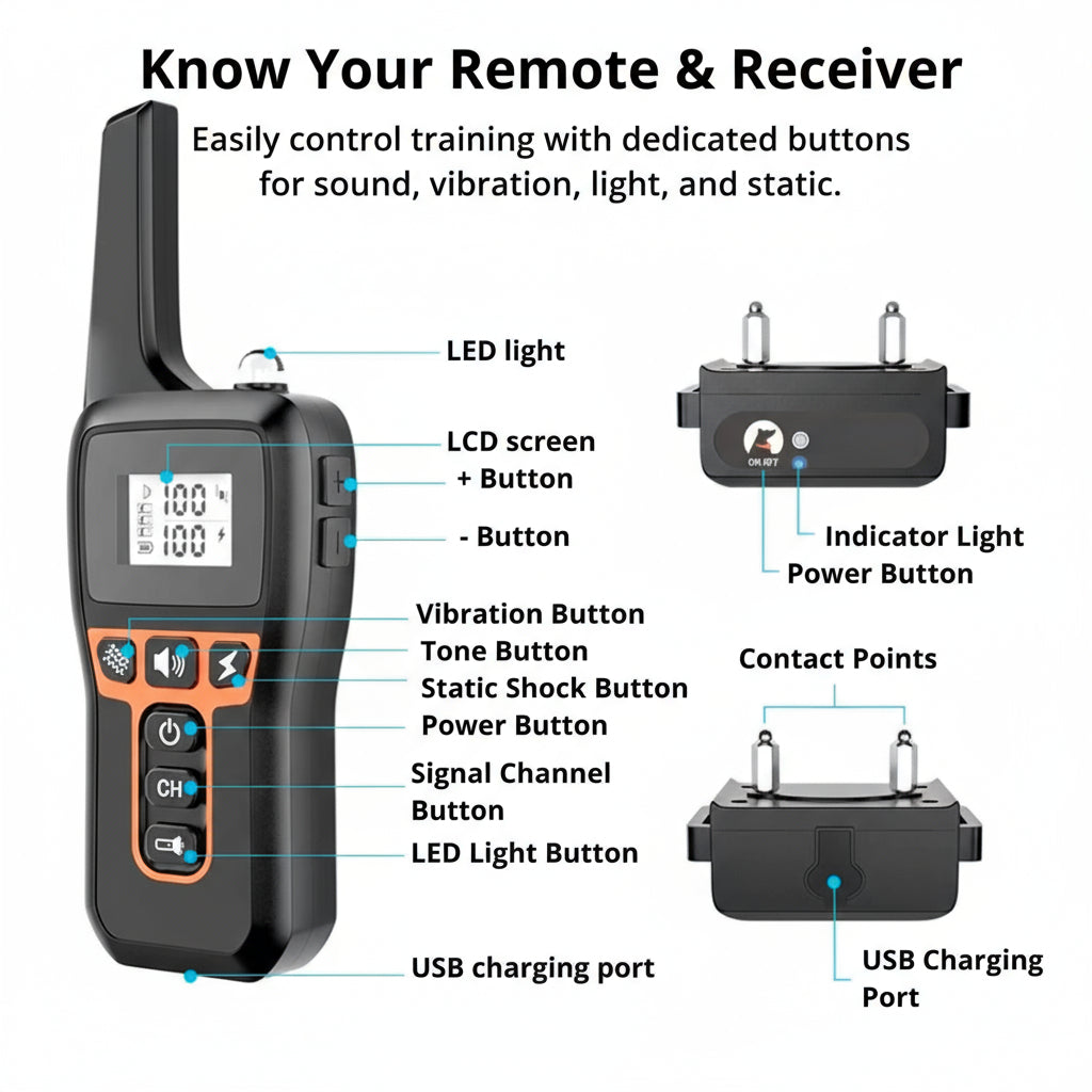 Waterproof Rechargeable Dog Training Collar with Remote
