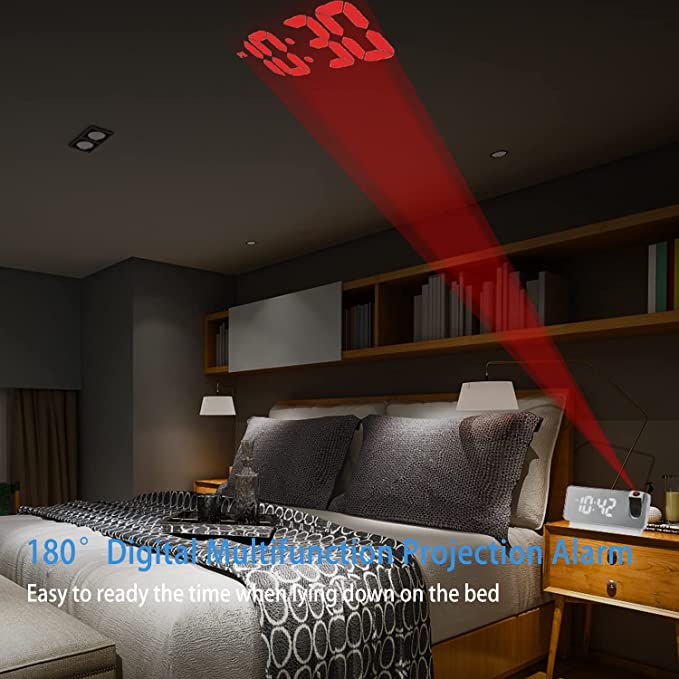 Compact LED Projection Clock with Dual Alarms