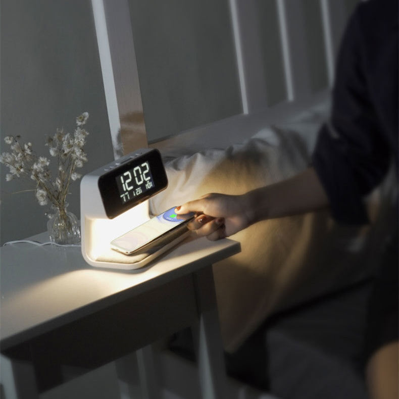 Smart Bedside Lamp with Wireless Charging and Alarm Clock
