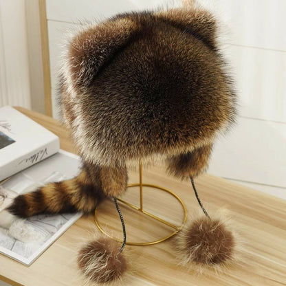 Adorable Fake Fur Raccoon Tail Family Hat