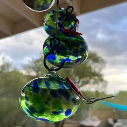 Colorful Glass Hummingbird Feeder with Wind Chime