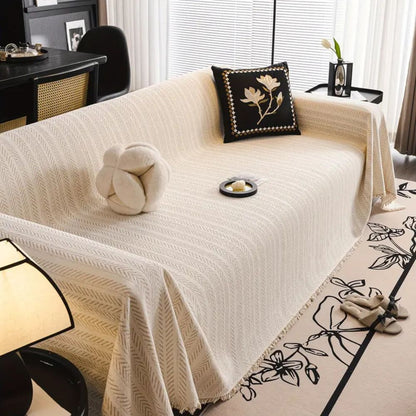 Soft Chenille Tassel Throw Sofa Cover