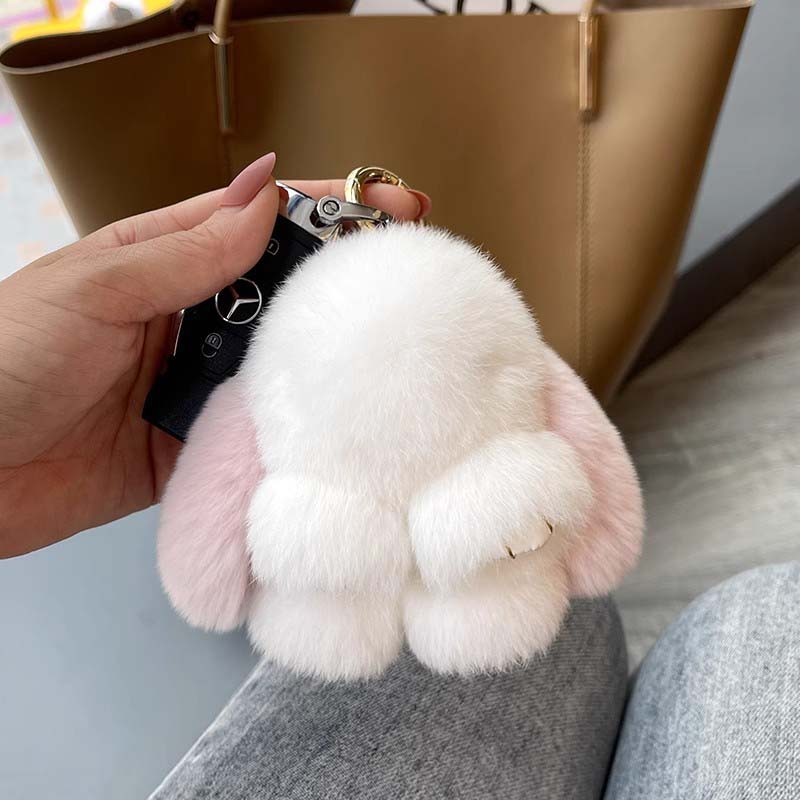Cute Plush Bunny Pom Pom Keychain Charm