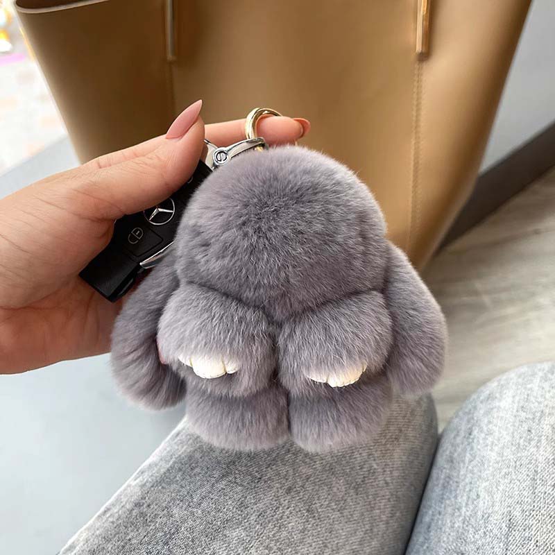 Cute Plush Bunny Pom Pom Keychain Charm